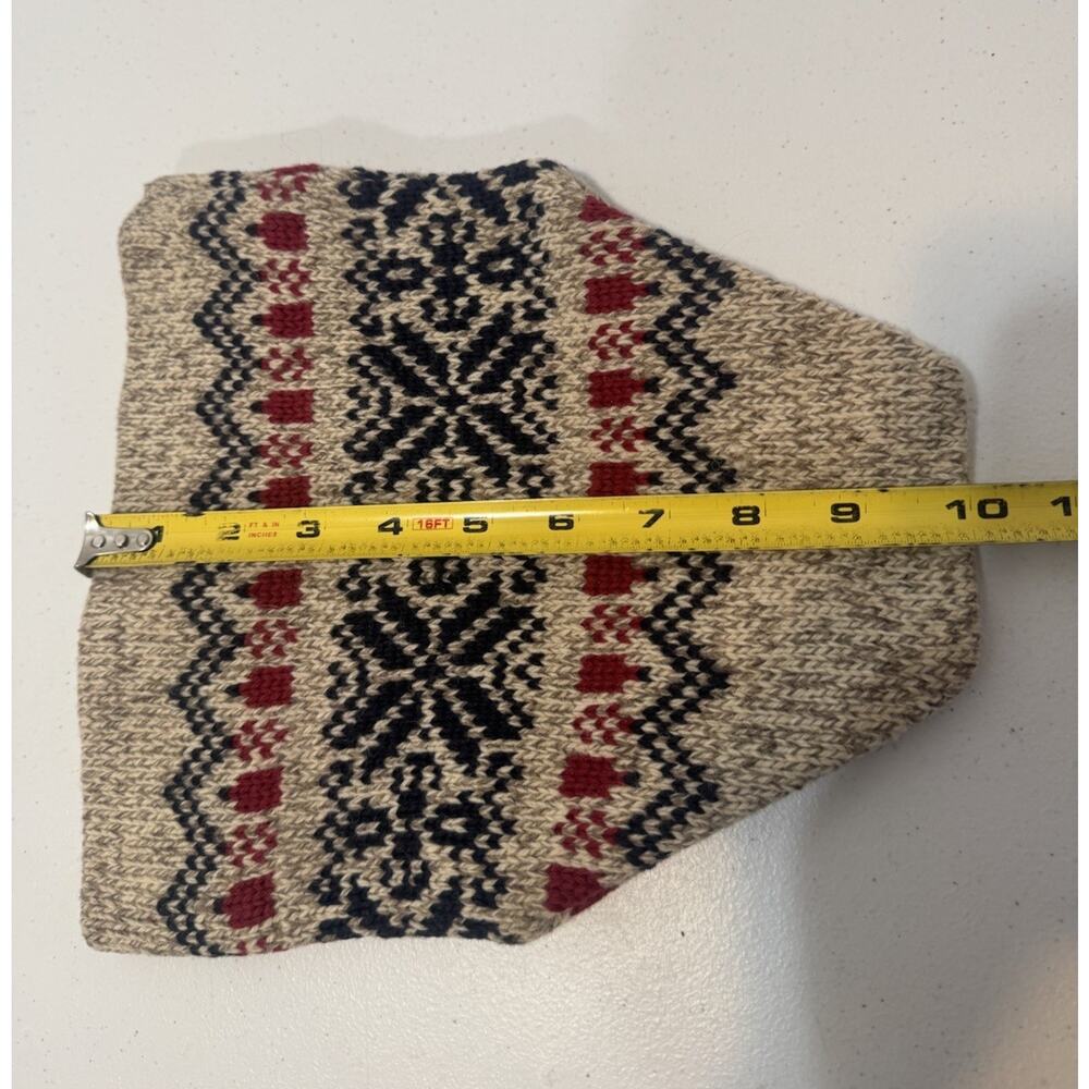 Vintage LL Bean Fair Isle Knit Beanie Wool USA Navy Red Oatmeal Apres Ski Winter - Picture 5 of 7